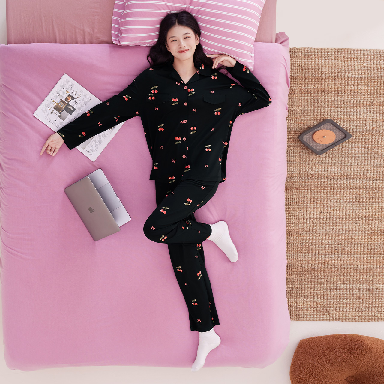 超柔莫代尔睡衣红豆可外穿