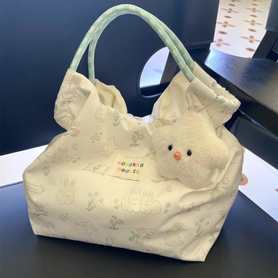 可爱薄荷曼波帆布包手提包小拎包女大容量学生通勤休闲百搭托特包
