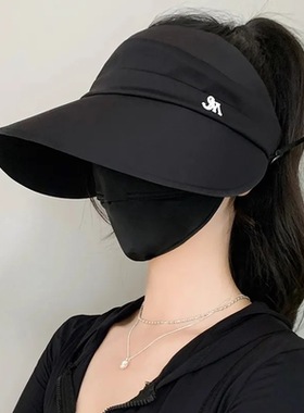 空顶遮阳帽女夏大帽檐黑胶防马术
