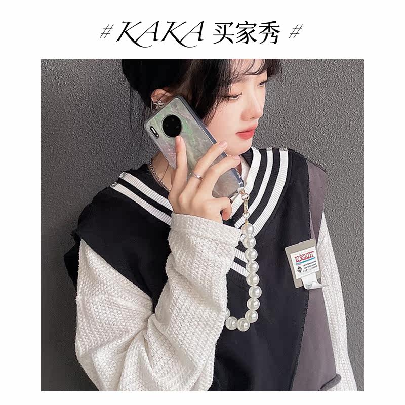 日韩ins风天然贝母适用华为mate60pro手机壳带珍珠链条p