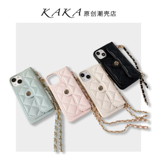 小香薄荷绿颗粒感适用12苹果iPhone14pro手机壳13插卡斜挎16promax保护套15皮链条可调节长短