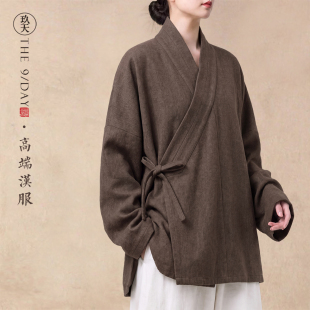 秋冬明制汉服男女同款道袍宽松禅修中式外套毛呢复古斜襟高端道袍