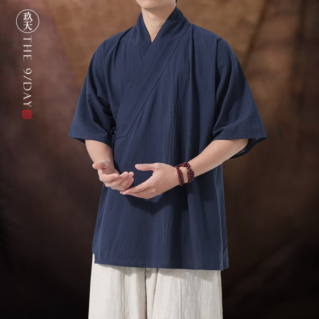 夏季中长款汉服明制传统交领纯棉太极服禅意居士服道服道袍男女款