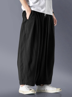 男士秋冬大码哈伦中国风休闲裤男女工装萝卜裤九分裤宽松9分裤子