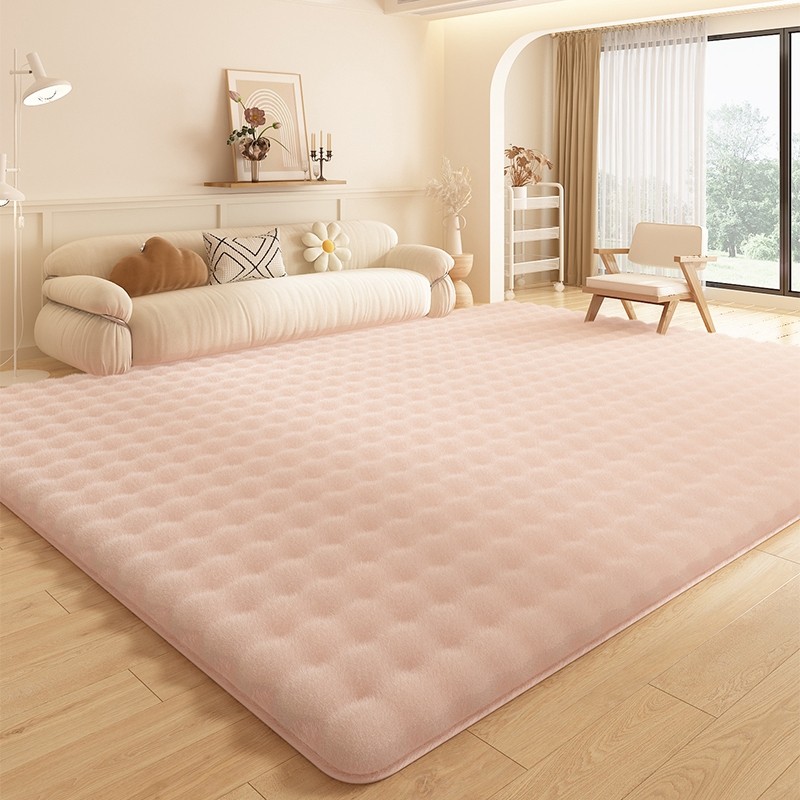 粉色公主风地毯女生卧室泡泡绒客厅地垫ins风床边毛绒飘窗垫子冬
