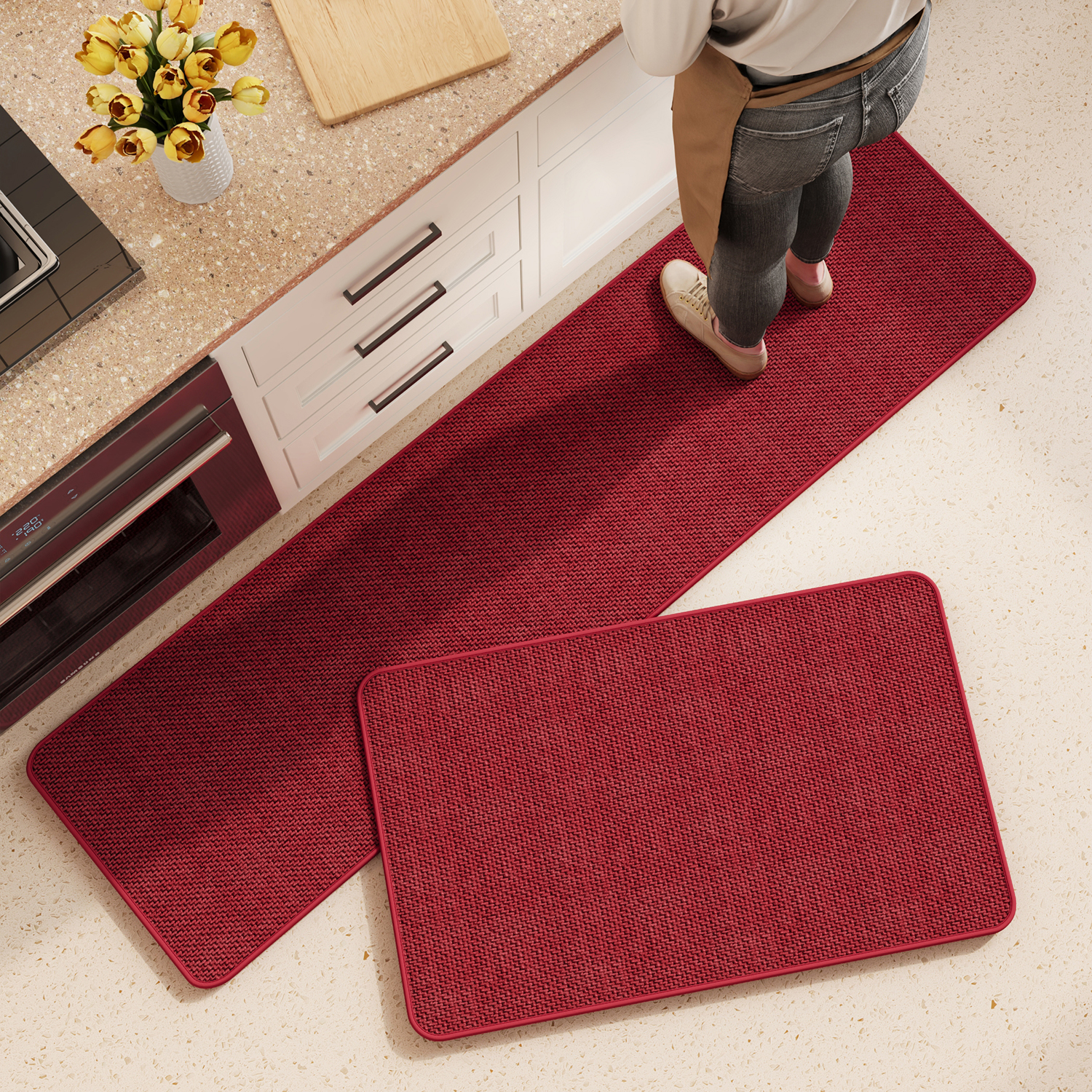 5D编织亚麻纹厨房地垫吸水吸油