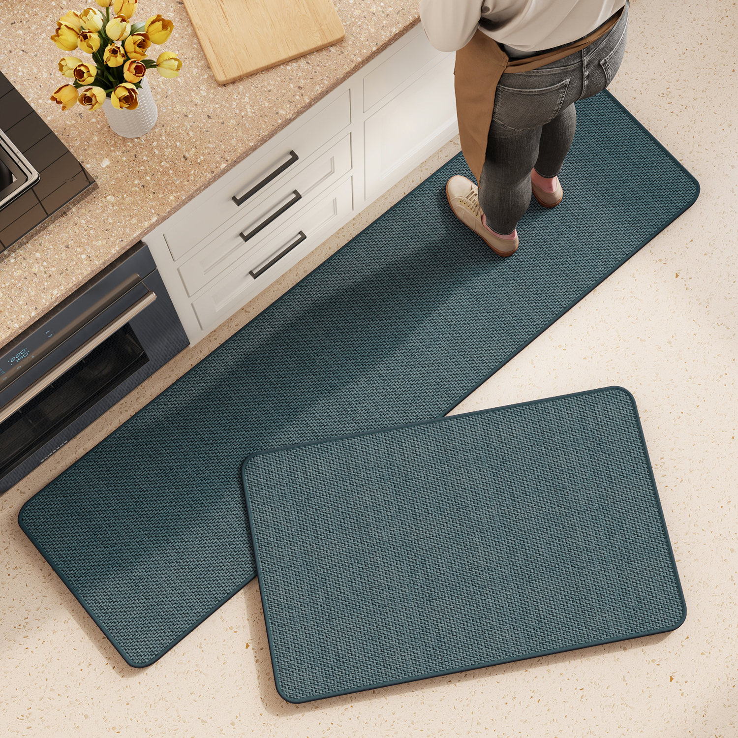 5D编织亚麻纹厨房地垫吸水吸油
