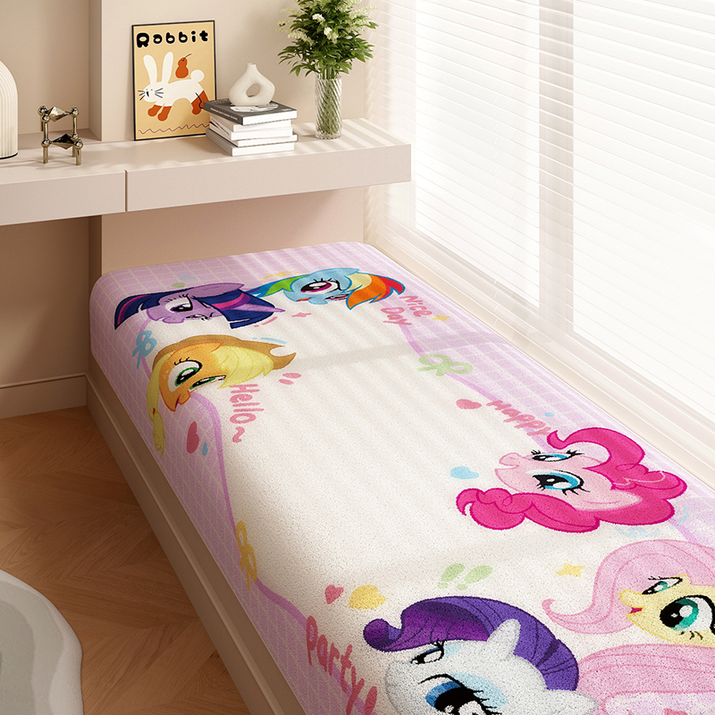 卡通小马飘窗垫女孩房间卧室阳台垫多巴胺粉色窗台垫子坐垫床边毯