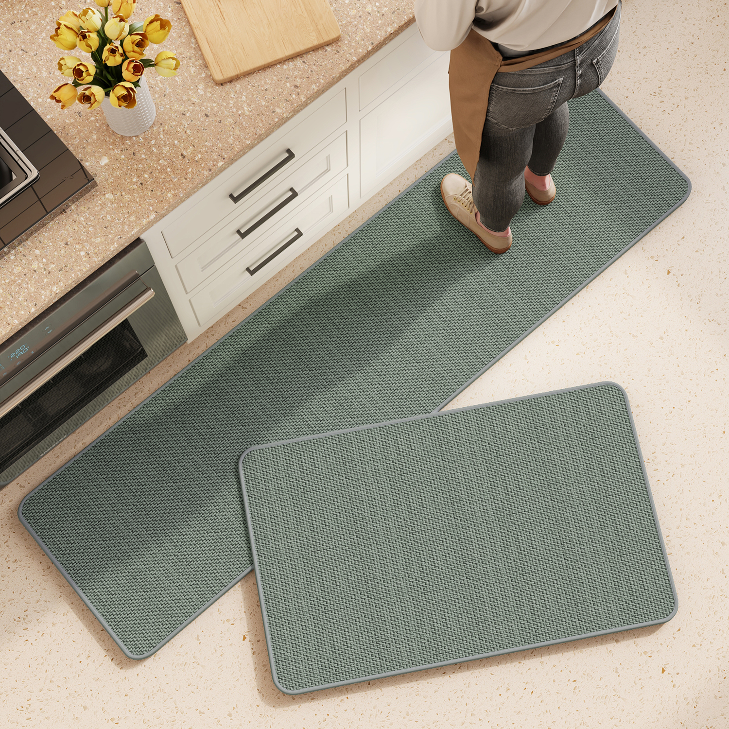 5D编织亚麻纹厨房地垫吸水吸油