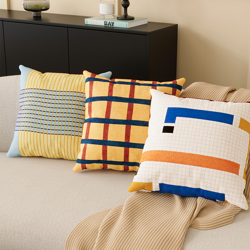包豪斯格子沙发抱枕荷兰绒靠枕