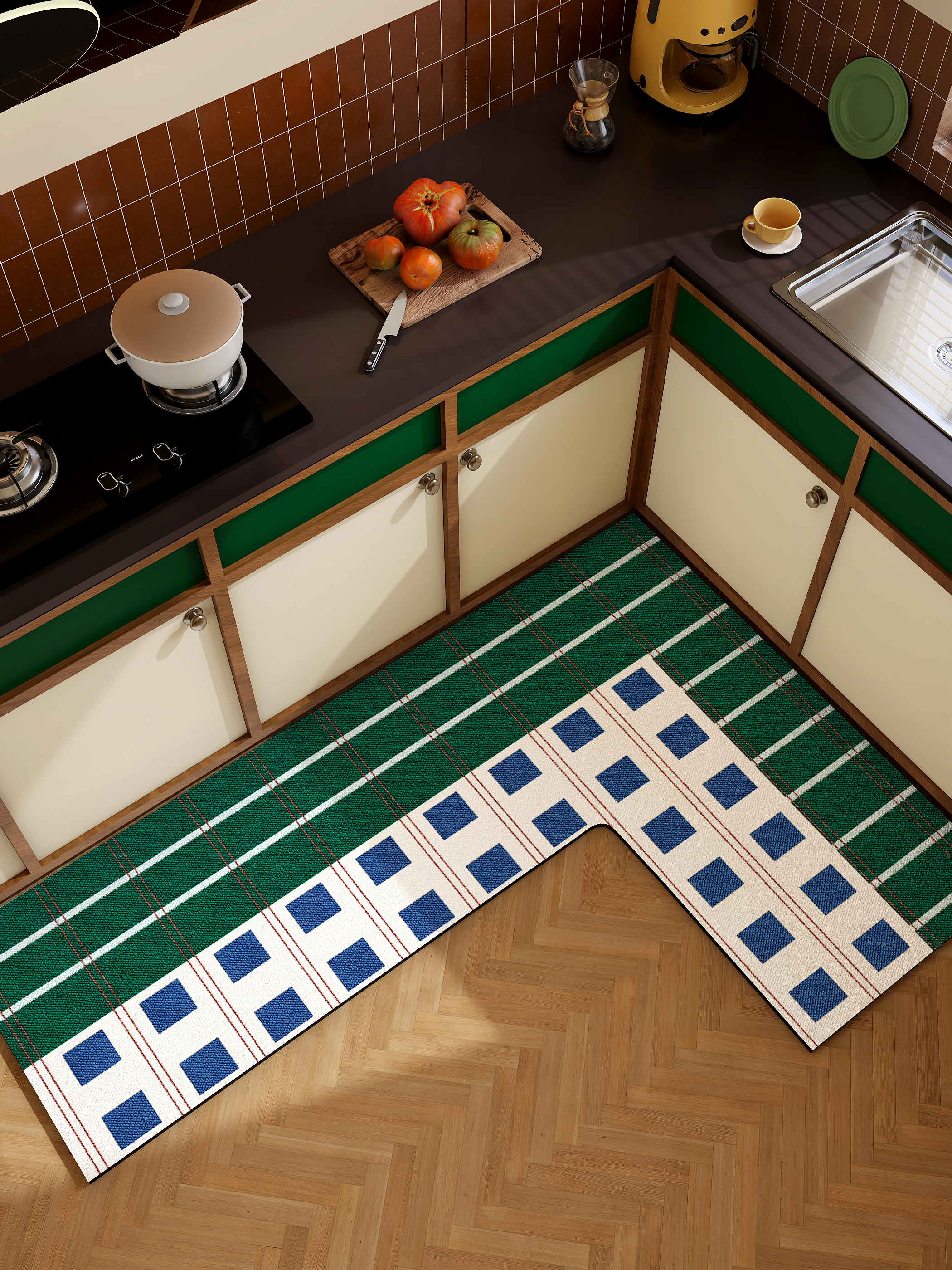 包豪斯地毯厨房地垫L型一体吸水垫子多巴胺风硅藻泥防滑耐脏脚垫