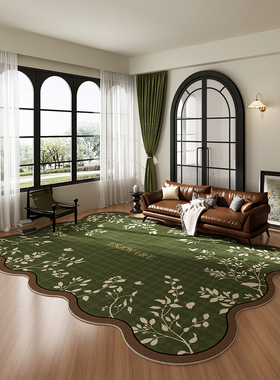 2025新客厅地毯绿色法国中世纪风格形状不规则室内沙发地板垫卧室