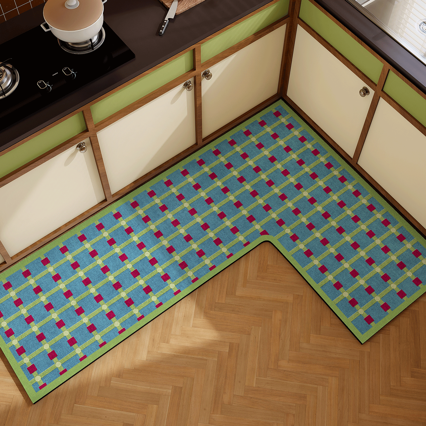 L型一体式厨房地垫防滑吸水吸油