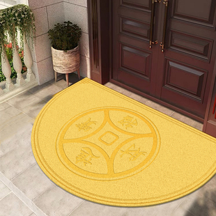 新中式入户门垫风水进门地垫门口垫黄色乔迁丝圈半圆脚垫防滑地毯