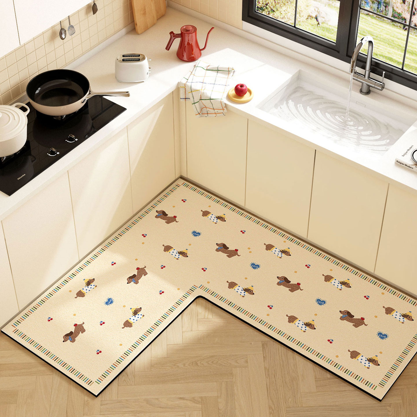 厨房地垫一体式转角厨房垫腊肠狗L型硅藻泥水池灶台下防滑吸水垫