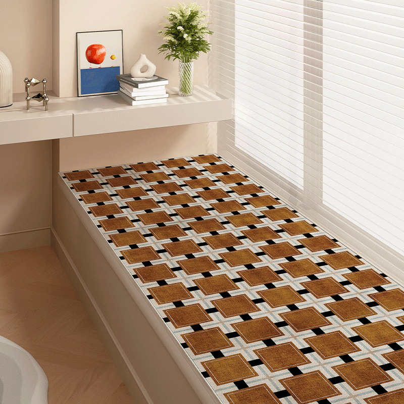 棕色飘窗垫复古格子窗台垫包豪斯卧室床边地毯中古风加厚阳台坐垫