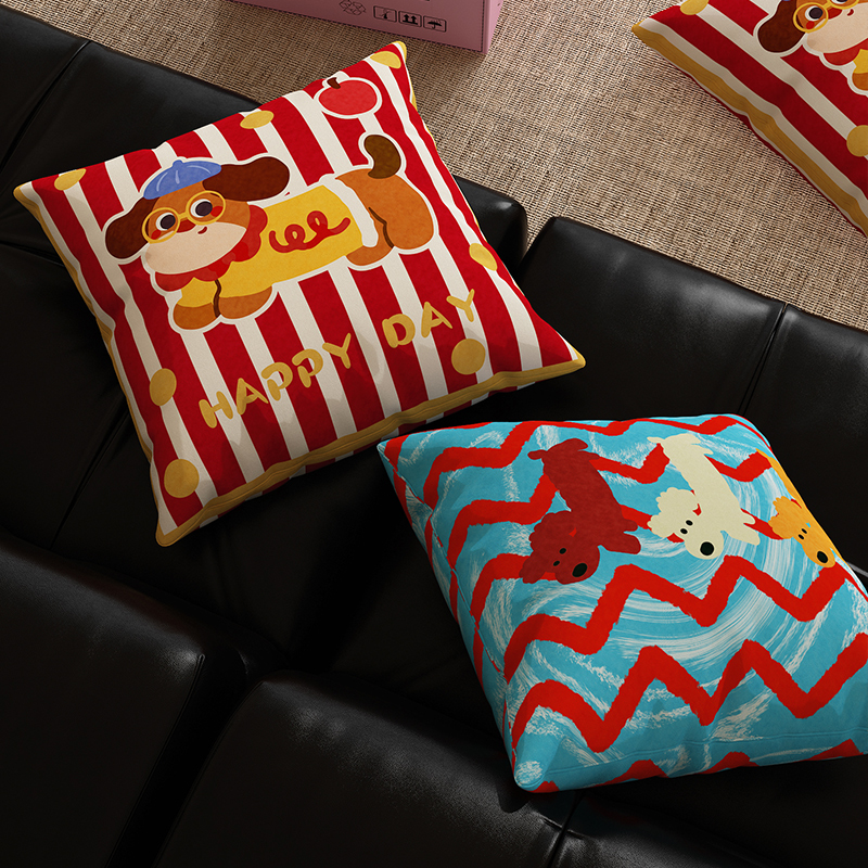 腊肠狗卡通可爱沙发抱枕荷兰绒