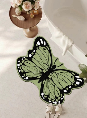 绿色蝴蝶地垫卫生间门口地毯吸水垫子厕所防滑浴室家用浴缸脚垫子