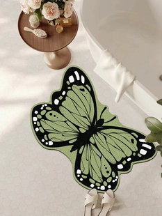 绿色蝴蝶地垫卫生间门口地毯吸水垫子厕所防滑浴室家用浴缸脚垫子