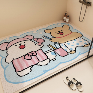 卡通丝圈浴室防滑垫淋浴房洗澡专用镂空地垫化妆室儿童防摔踩脚垫