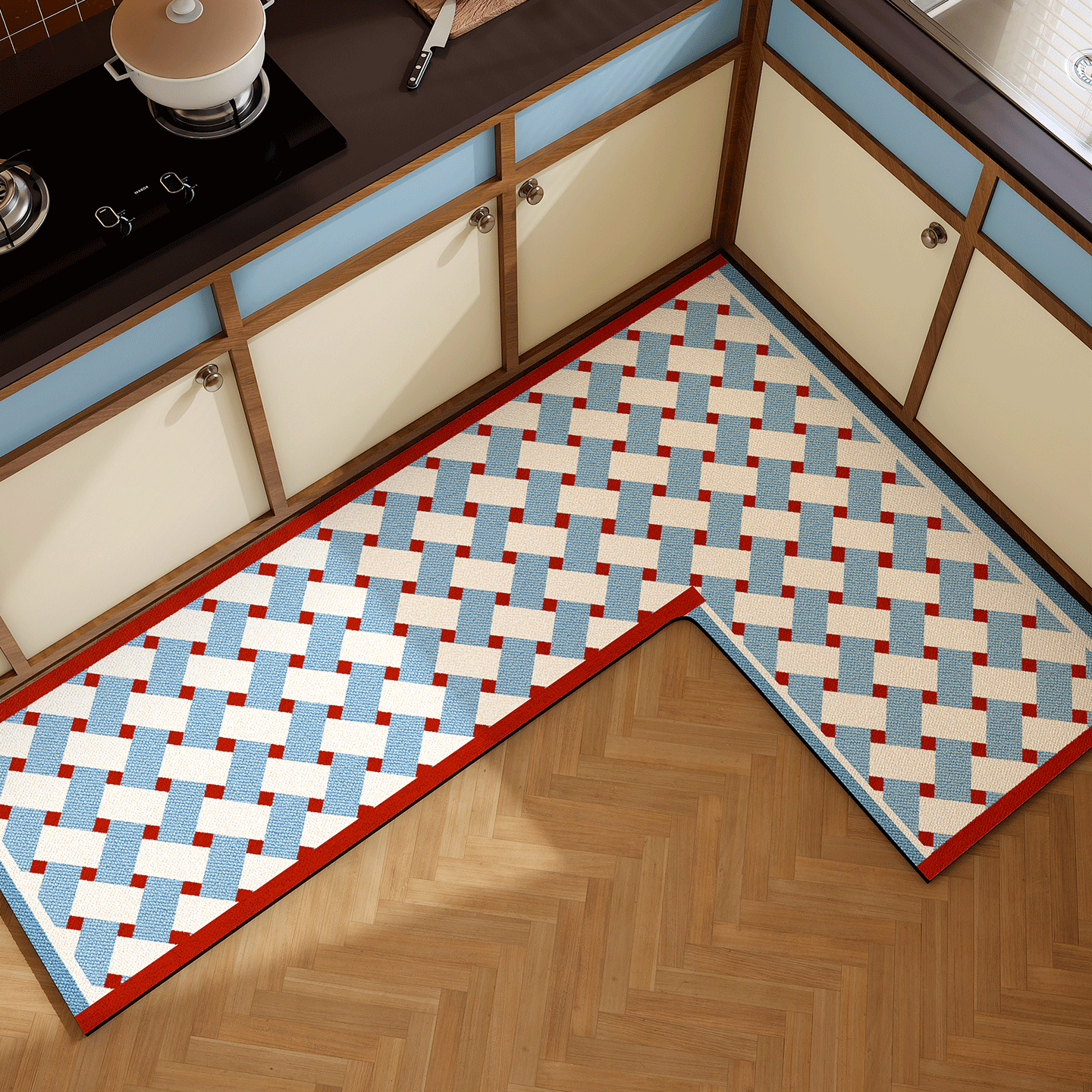 L型一体式厨房地垫防滑吸水吸油