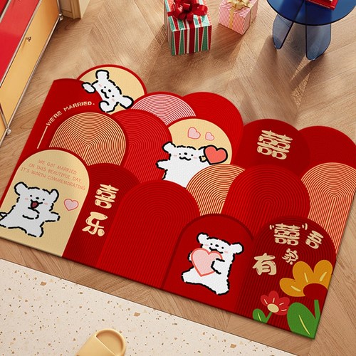 结婚喜庆进门地垫入户门垫免擦洗可裁剪门口脚垫婚礼红色新年地毯