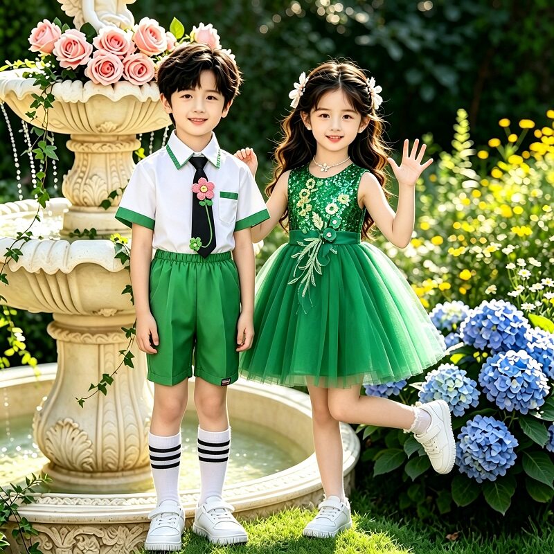 六一儿童演出服我是一粒种子绿色环保蓬蓬公主裙舞蹈芽芽的儿歌夏