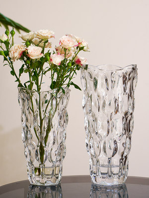 北欧轻奢水晶玻璃花瓶透明插花玫瑰百合鲜花装饰花器客厅装饰摆件