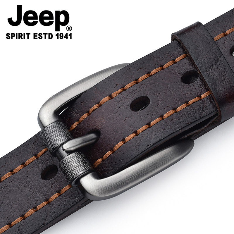 jeep潮款手工皮带真皮男士头层纯牛皮穿线青年休闲复古单层皮腰带