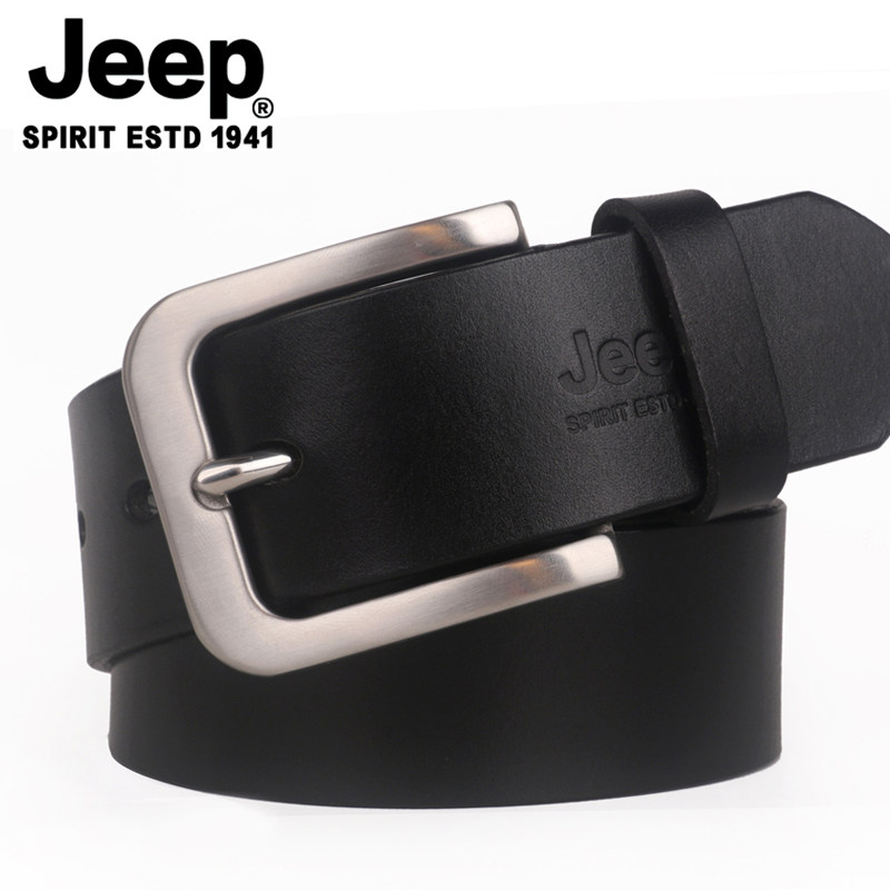 JEEP不锈钢皮带真皮男士头层纯牛皮针扣加长百搭青年单层牛皮腰带