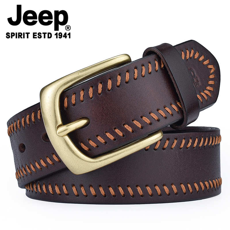 正品手工jeep皮带真皮铜扣牛仔