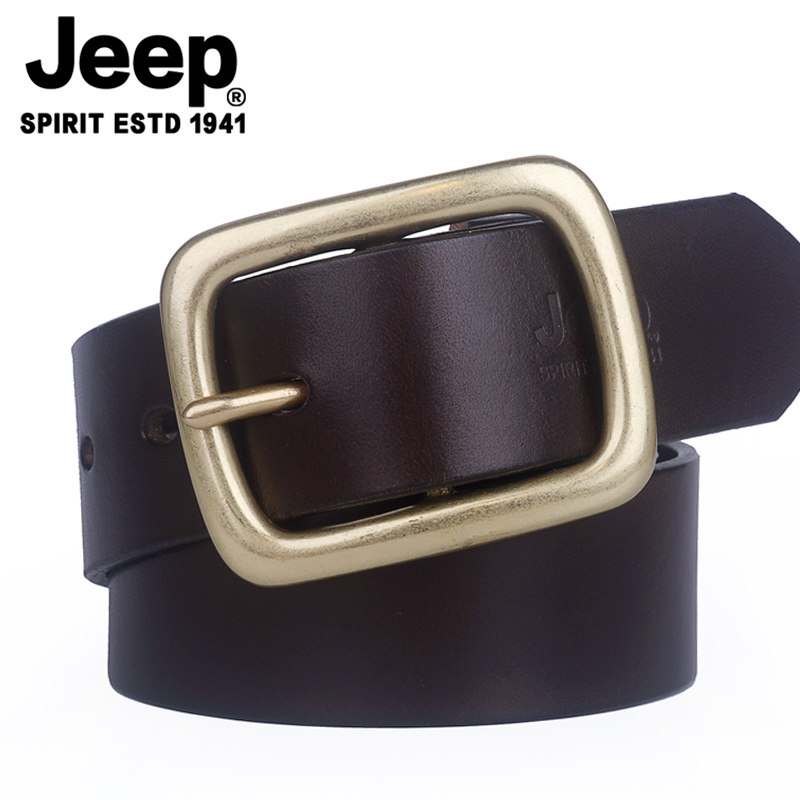 JEEP皮带男士纯牛皮正品铜扣休闲