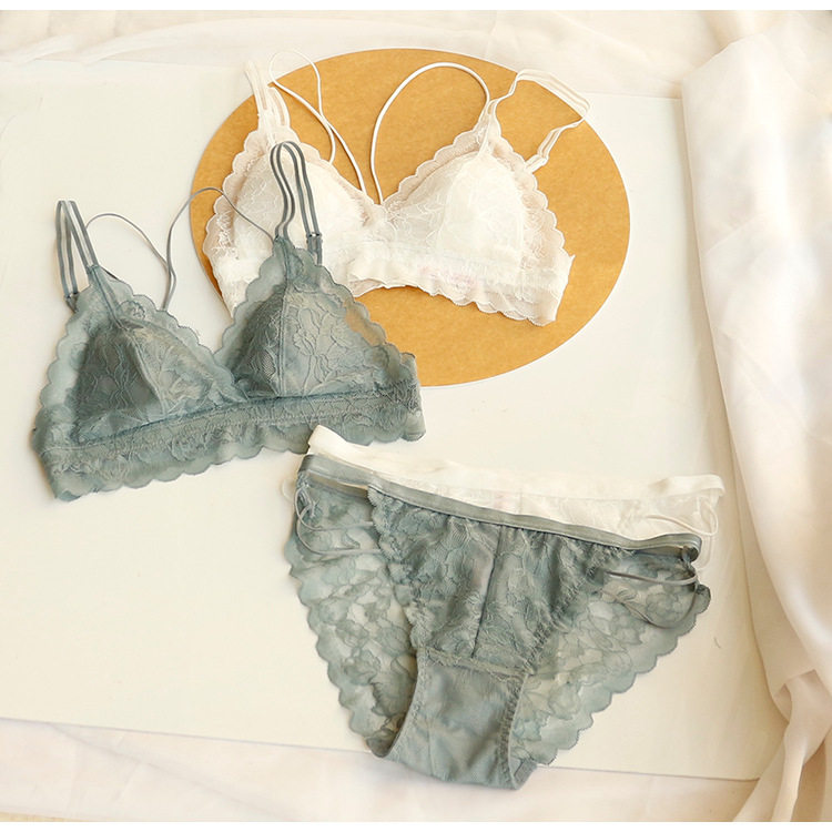 insfree 性感全蕾丝柔软薄杯无钢圈少女美胸文胸套装 三角杯内衣