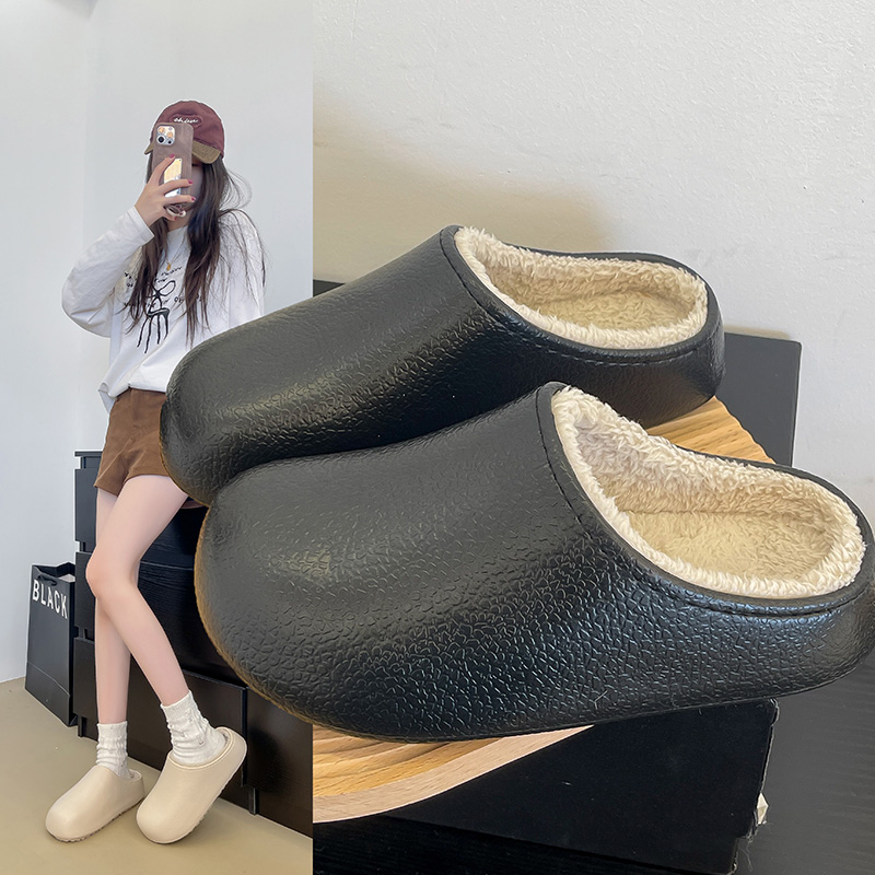 防水棉拖鞋女冬季2025新款黑色家居防滑厚底毛绒保暖外穿棉拖鞋男