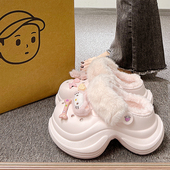 可爱卡通毛绒爱心两穿洞洞鞋 女2025秋冬新款 外穿厚底防滑包头棉拖