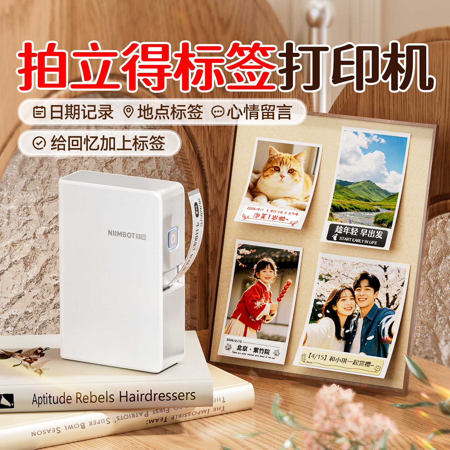 精臣N1拍立得标签打印机透明热转印DIY高清字体mini拍得立白边相纸贴纸相片纸小卡边框贴纸专用涂鸦便携式B18