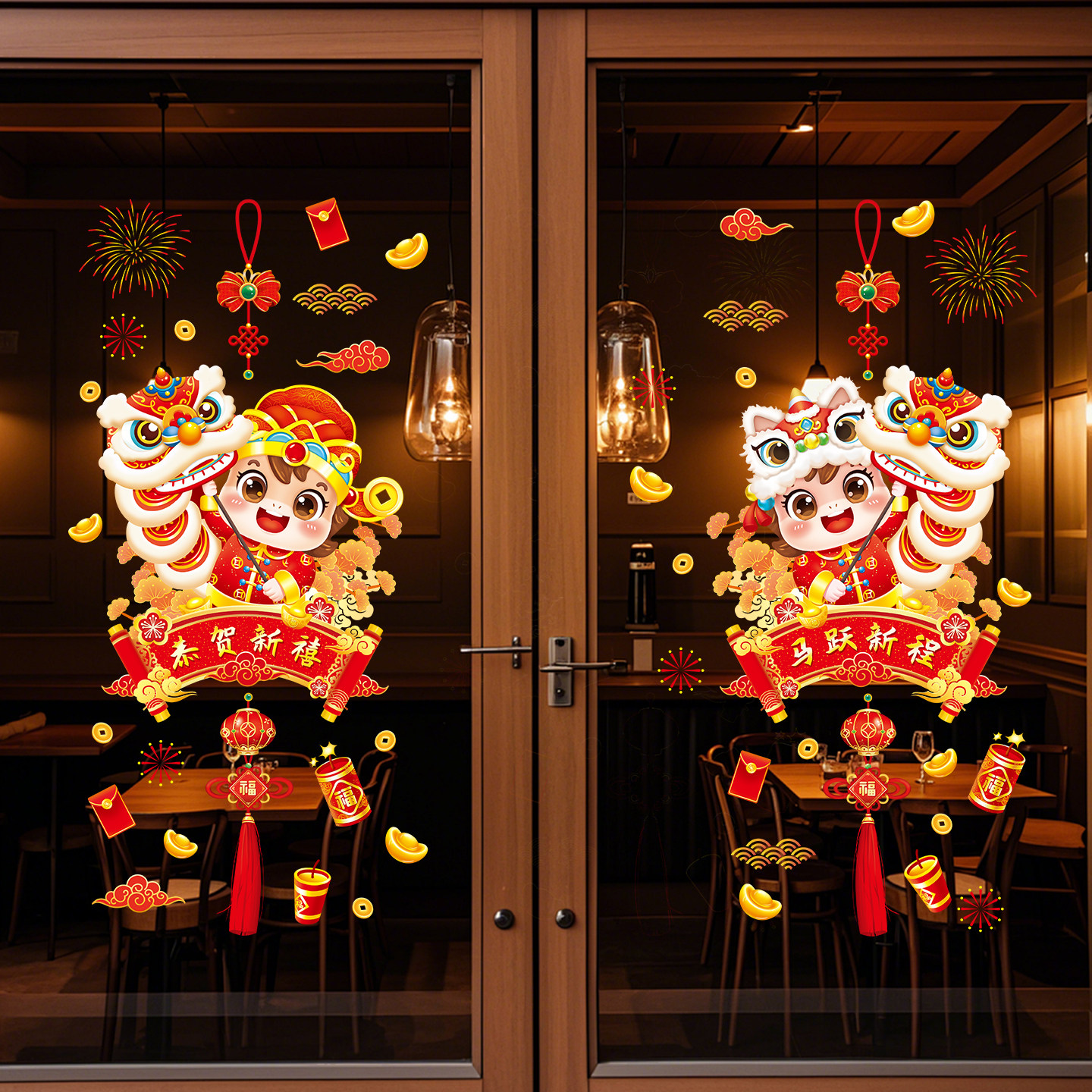 马年新年玻璃门贴纸静电贴2026春节店铺装饰橱窗贴过年布置墙贴画