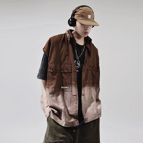 复古做旧嘻哈高街牛仔马甲