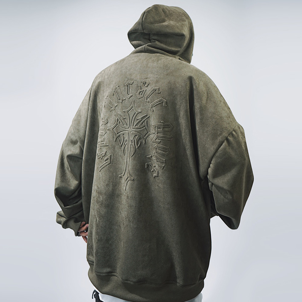 春季嘻哈潮牌压花连帽卫衣