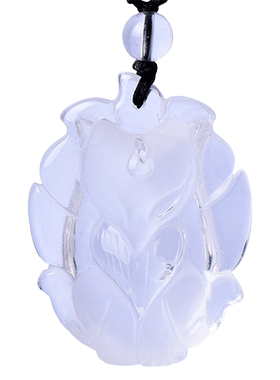 天然白水晶九尾狐吊坠狐狸项链