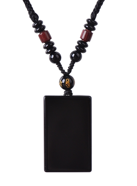 天然水晶黑曜石平安无事牌吊坠