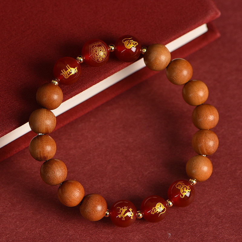 红绡桃木护身符手串三合六合手链
