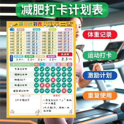 减肥打卡计划表健身运动记录墙贴