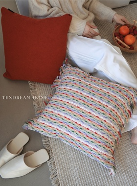 Texdream态度 费尔岛 圣诞法式轻奢沙发客厅抱枕卧室高级红靠垫套