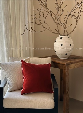 Texdream态度 勃艮第红色抱枕套沙发客厅靠垫圣诞新年床头靠枕套