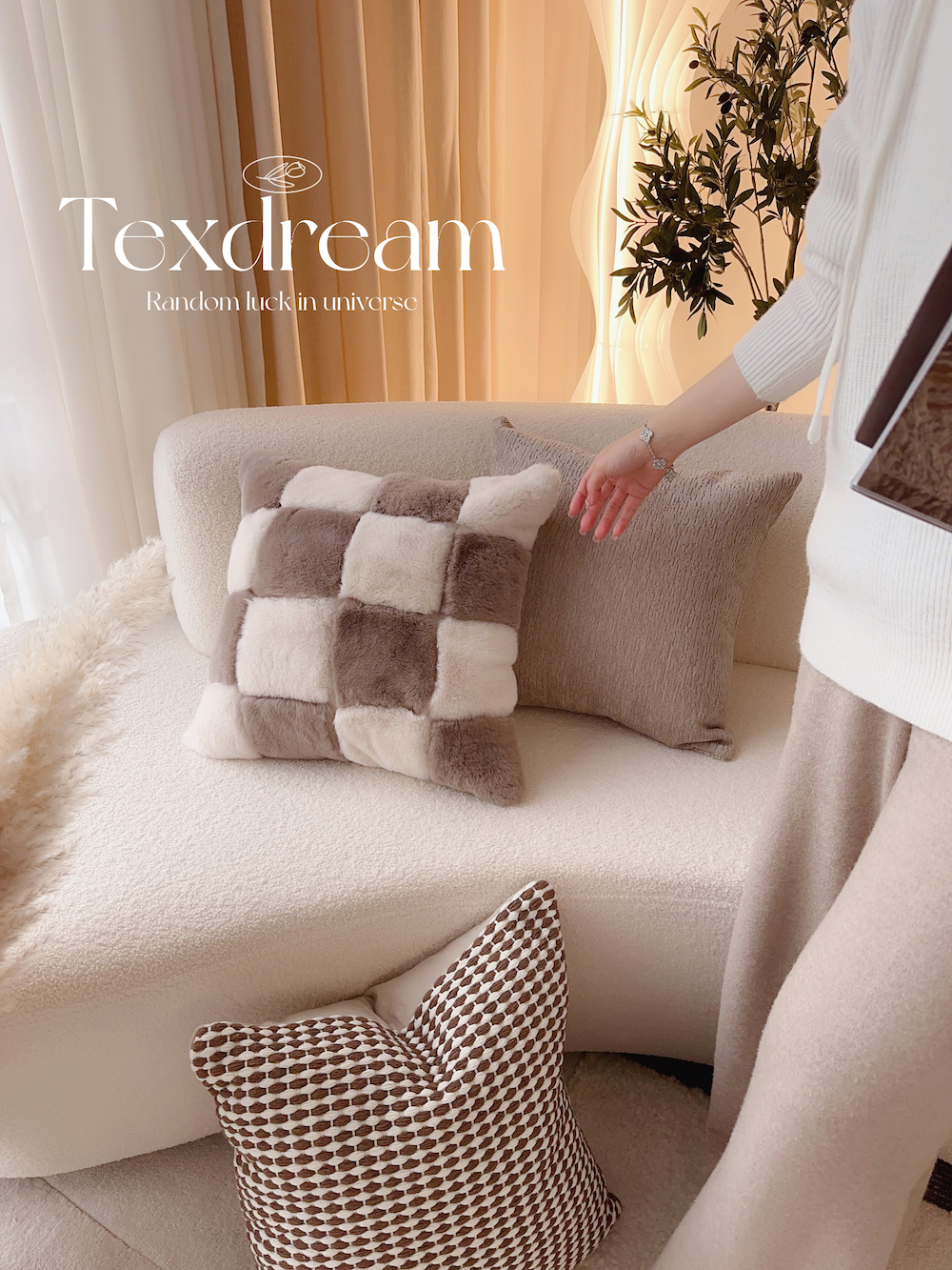 Texdream态度獭兔毛棋盘格枕套