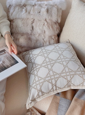 Texdream态度 燕麦奶油 轻奢狐狸毛沙发抱枕棉麻复古客厅靠垫含芯