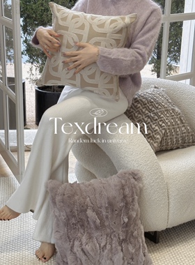 Texdream态度 法式紫罗兰 轻奢皮草抱枕真兔毛靠垫沙发客厅抱枕套