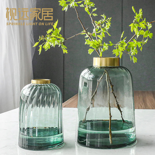 现代竖条花瓶玻璃透明插花水养鲜花干花北欧创意轻奢创意简约摆件