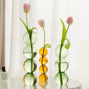 创意艺术网红风高级感球型泡泡花瓶客厅摆件单支插花玫瑰装饰品